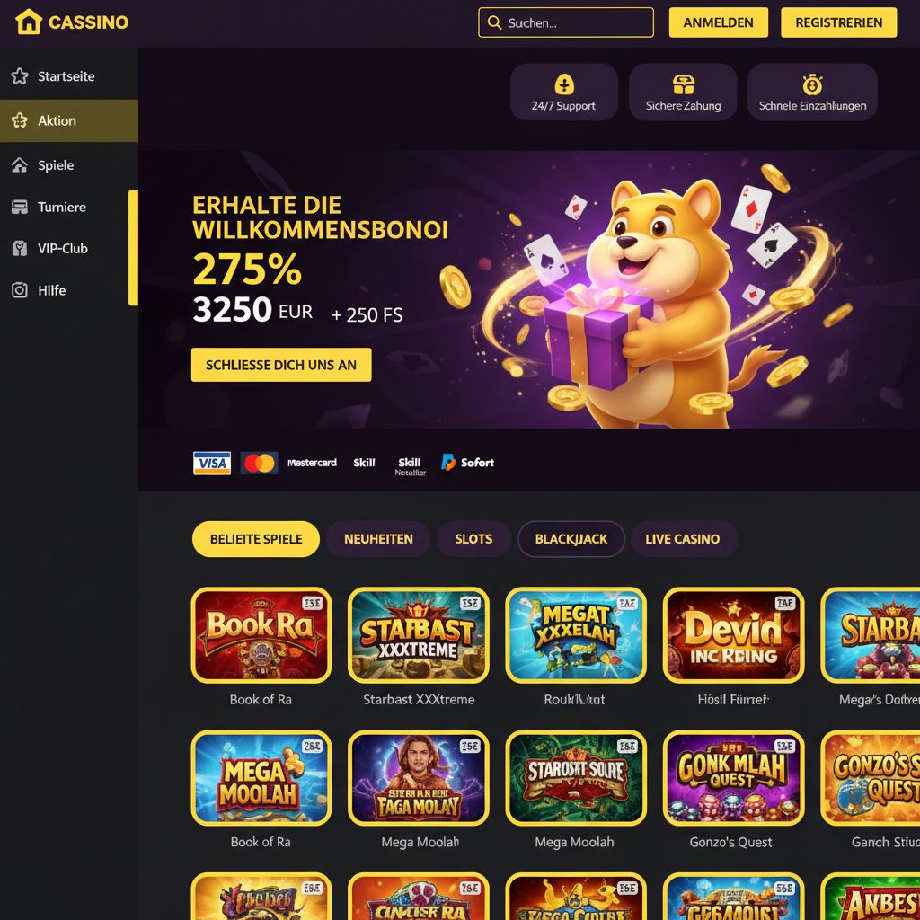 Startseite von Zoome Casino mit Spielelobby und Spielekacheln